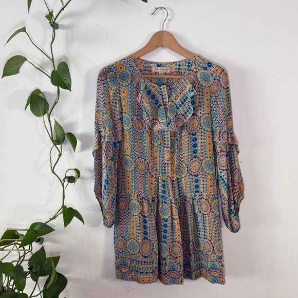 See by Chloe geometric pattern long sleeve silk mini dress - Picture 1 of 9